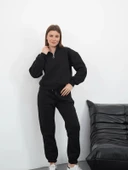 BİÇOMİ 3 iplik içi Şardonlu yarım fermuarlı alt üst takım siyah thumbnail 1