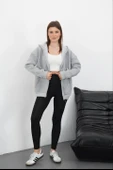 3 iplik şardonlu fermuarlı kapşonlu hırka gri thumbnail 5