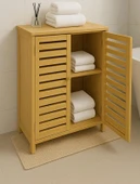 Bambu Kapaklı Banyo Balkon Bahçe Mutfak Salon Dolabı Havlu Dolabı Düzenleyici Dolap thumbnail 3