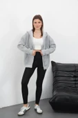 3 iplik şardonlu fermuarlı kapşonlu hırka gri thumbnail 2