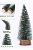 Yeni Yıl Dekoru Kar Efektli 9 Adet Yılbaşı Mini Çam Ağaçları Seti Doğal Ahşap Tabanlı 8 - 12 - 15 CM thumbnail 6