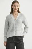 Payet Detaylı Yünlü Triko Hırka - Gri thumbnail 1