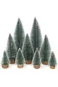 Yeni Yıl Dekoru Kar Efektli 9 Adet Yılbaşı Mini Çam Ağaçları Seti Doğal Ahşap Tabanlı 8 - 12 - 15 CM thumbnail 4