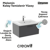 D10 Eksen Lavabo Dolabı Çekmeceli 65 cm Antrasit Melamin thumbnail 2