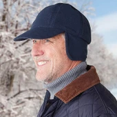 Kulaklı Lacivert Kaşe Şapka Kışlık Kaşe Erkek Şapka thumbnail 2