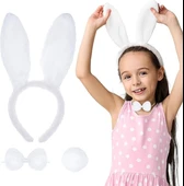 Beyaz Tavşan Kostüm Seti - Taç, Papyon, Kuyruk (12 li Paket) thumbnail 2