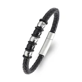 Orijinal Deri ve 316L Çelik Siyah Erkek Bileklik 31834B21D1 thumbnail 1