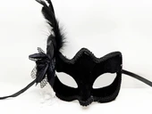 Siyah Renk Yandan Tüylü Beyaz İncili Süet Kaplama A Kalite Lüks Parti Maskesi 20x23 cm thumbnail 1