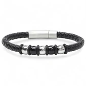 Orijinal Deri ve 316L Çelik Siyah Erkek Bileklik 31834B21D1 thumbnail 5