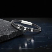 Orijinal Deri ve 316L Çelik Siyah Erkek Bileklik 31834B21D1 thumbnail 3