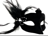 Siyah Renk Yandan Tüylü Süet Kaplama Beyaz İncili Parti Maskesi 18X15 cm thumbnail 2