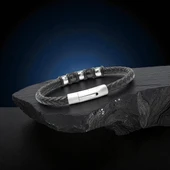 Orijinal Deri ve 316L Çelik Siyah Erkek Bileklik 31834B21D1 thumbnail 4