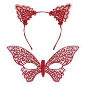 Gösterişli Kırmızı Dantel Maske ve Taç Seti 7 No thumbnail 2