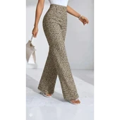 Lucky Life Kadın Yüksek Bel Paçaya Doğru Geniş Dokuma Pantolon thumbnail 3