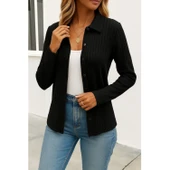 Lucky Life Kadın Uzun Kollu Yakalı önden Düğmeli Triko Ceket thumbnail 3