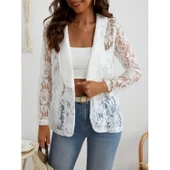 Lucky Life Kadın Uzun Kollu Yakalı önü Açık Dantelli Ceket thumbnail 6