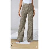 Lucky Life Kadın Yüksek Bel Paçaya Doğru Geniş Dokuma Pantolon thumbnail 1