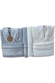 Özdilek Dory Aile Bornoz Seti - Krem - Gri thumbnail 1