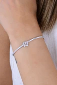 Gümüş rodyumlu pırlanta modeli zirkon taşlı bahar çiçekleri su yolu bileklik SGTL12902BEYAZ thumbnail 1