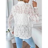 Lucky Life Kadın Uzun Kollu Yakalı önü Açık Dantelli Ceket thumbnail 4