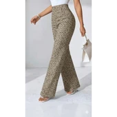 Lucky Life Kadın Yüksek Bel Paçaya Doğru Geniş Dokuma Pantolon thumbnail 2