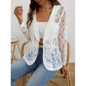 Lucky Life Kadın Uzun Kollu Yakalı önü Açık Dantelli Ceket thumbnail 7
