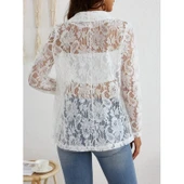 Lucky Life Kadın Uzun Kollu Yakalı önü Açık Dantelli Ceket thumbnail 8