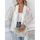 Lucky Life Kadın Uzun Kollu Yakalı önü Açık Dantelli Ceket thumbnail 2