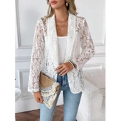 Lucky Life Kadın Uzun Kollu Yakalı önü Açık Dantelli Ceket thumbnail 1