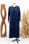 Kadin Buyuk Beden Taşlı Lacivert Anne Abiye Takım thumbnail 1