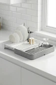 Gri - Uzayabilir Sürgülü Bulaşık Sepeti, Lavabo/Tezgah Üstü Açılır Kapanır Bulaşıklık Kurutma Sepeti thumbnail 3