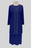 Kadin Buyuk Beden Taşlı Saks Mavi Anne Abiye Takım thumbnail 3
