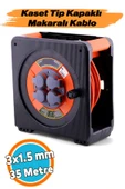 Seyyar Makaralı CCA Uzatma Kablosu 3x1.5 mm 35 Mt Kapaklı 4 Prizli Monofaze Termal Sigortalı Plastik thumbnail 1