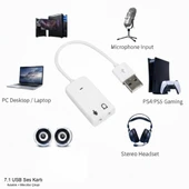 Gabble 7.1 USB Ses Kartı - Mikrofon Kulaklık Adaptörü - Tak Çalıştır PC/PS4/PS5 Uyumlu thumbnail 1