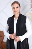 Kadın Sevda Büyük Beden Verev Simli Asimetrik Siyah Yelek thumbnail 3