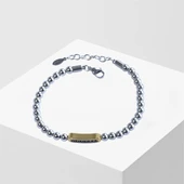 Taşlı Plakalı Gold Silver Erkek Çelik Bileklik thumbnail 2