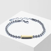 Taşlı Plakalı Gold Silver Erkek Çelik Bileklik thumbnail 1