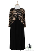 Siyah Zuhal Ceketli Büyük Beden Şık Altın Sarısı Desenli Anne Abiye Takım Elbise thumbnail 1