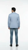 Erkek Karyağdı Desenli Slim Fit Blazer Ceket – Mavi & Gri – Şık Günlük ve Ofis Kombin thumbnail 7