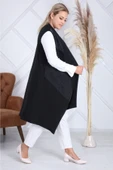 Kadın Sevda Büyük Beden Verev Simli Asimetrik Siyah Yelek thumbnail 2