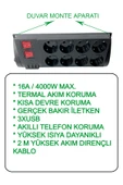 Priz Isıya Dayanıklı Akım Korumalı 2 Metre 16A 4000 W 8Li uzatma Kablolu Priz 3x USB Lİ Uzatma Kablo thumbnail 2