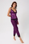 leswear Pantolonlu 2'li Dantel Detaylı Saten Gecelik Takımı thumbnail 3