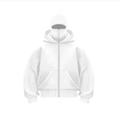 Samuray Ninja Çift Kapşonlu ZIP Fermuarlı Kanguru Çepli Tam Fermuarlı Hoodie Swetshirt - Beyaz thumbnail 1