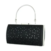 Erkan Saçmacı Siyah Saten Damla Kristal Taşlı Metal Saplı Zincirli Abiye El Çantası thumbnail 1