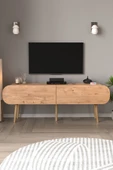 Tv Sehpası 2 Kapaklı Tv Sehpası Düşer Kapaklı TV Ünitesi Televizyon Sehpası 120 Cm Sicilya Çam thumbnail 2