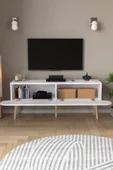 Tv Sehpası 2 Kapaklı Tv Sehpası Düşer Kapaklı TV Ünitesi Televizyon Sehpası 120 Cm Sicilya Beyaz thumbnail 3