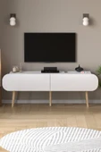 Tv Sehpası 2 Kapaklı Tv Sehpası Düşer Kapaklı TV Ünitesi Televizyon Sehpası 120 Cm Sicilya Beyaz thumbnail 2