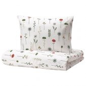 Tek Kişilik Nevresim Takımı, Beyaz-Çok Renkli IKEA 150x200/50x60 cm Pamuk Çiçek Desenli - 1
