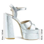 Erkan Saçmacı Whitney Lame Croco Önü Arkası Açık Çift Platformlu Bantlı Kalın Topuklu Abiye Ayakkabı thumbnail 2