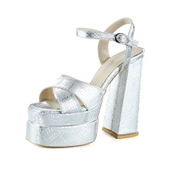 Erkan Saçmacı Whitney Lame Croco Önü Arkası Açık Çift Platformlu Bantlı Kalın Topuklu Abiye Ayakkabı thumbnail 6